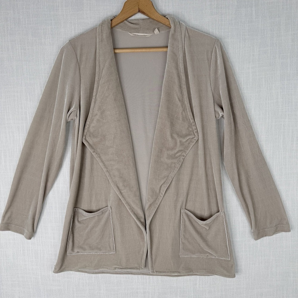 Soft Surroundings Cardigan Women Tan Velour Long Sleeve Open Size Petite Small
